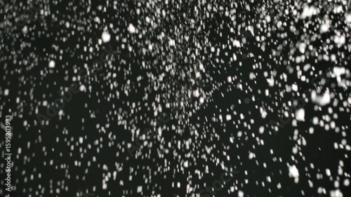 Snowflakes are gently falling against a dark, blurred background