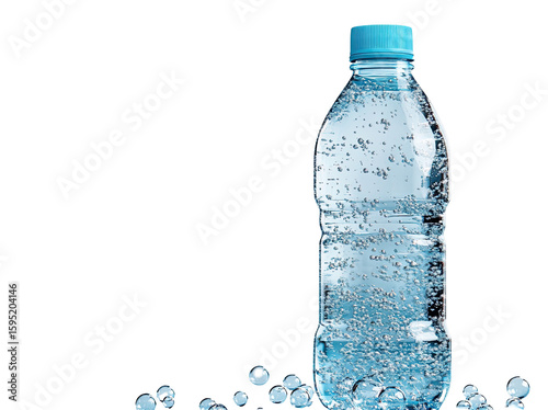 Light blue plastic water bottle with bubbles