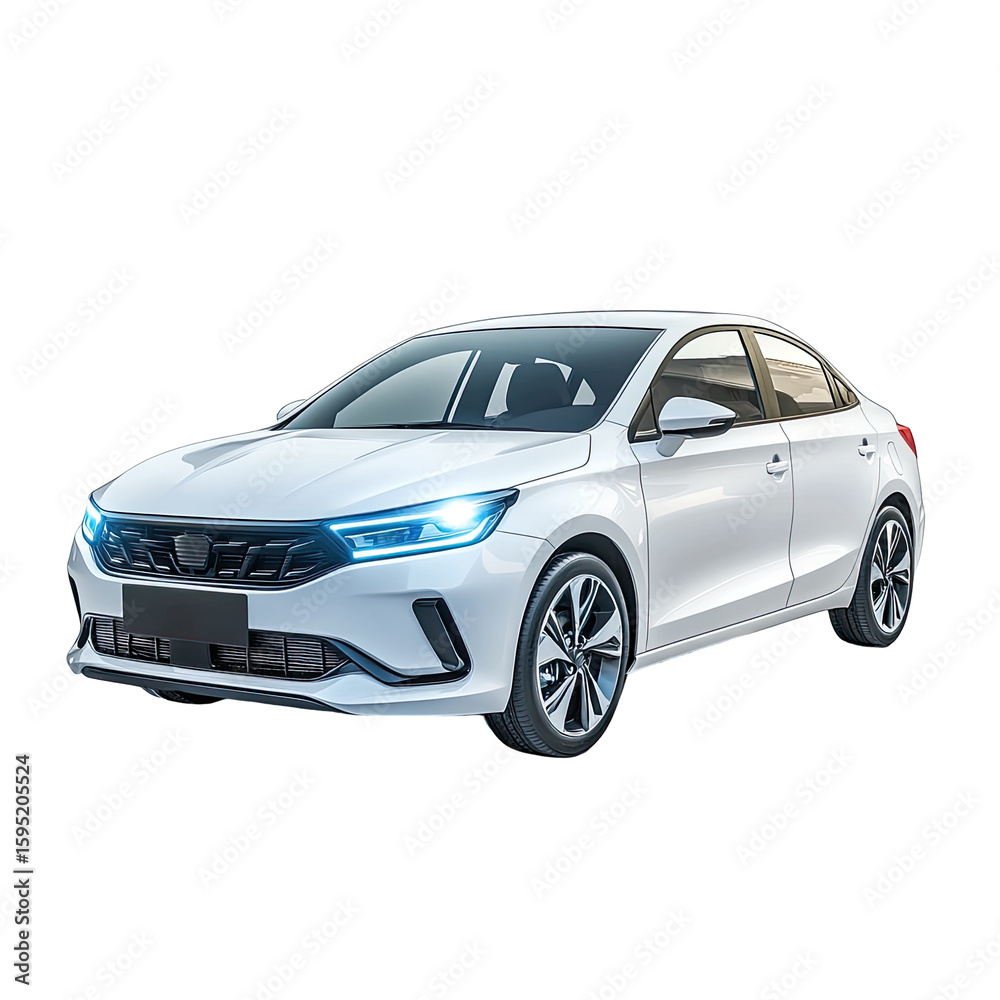 Fototapeta premium White sedan, front view. Modern car