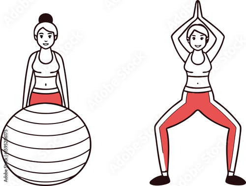 Women exercising with fitness ball and yoga pose woman