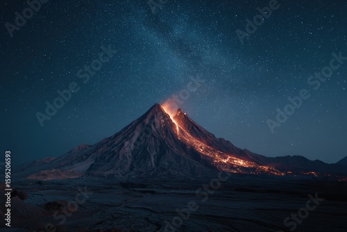 A volcano slope with lava flows