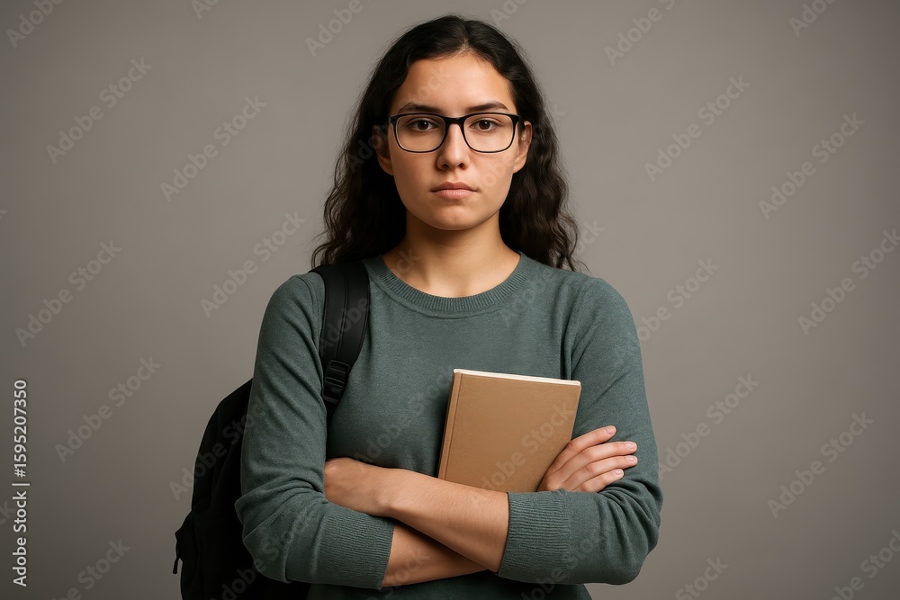 Fototapeta premium Confident college student wearing casual campus attire standing with crossed arms pose against clean white background