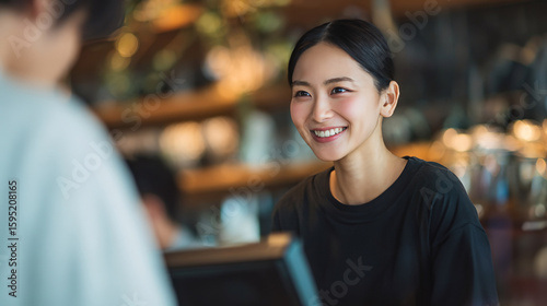 笑顔で接客をするアジア人女性店員01