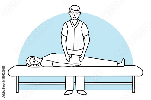 Therapist massaging patient on examination table healthcare