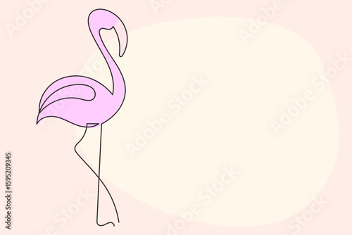 Tropical Flamingo Bird Line Art. One Continuous Outline Contour Drawing. Summer Resort Rest Vacation Mascot. Exotic Animal Silhouette Design. Curve Wavy Shape Flamingo Symbol