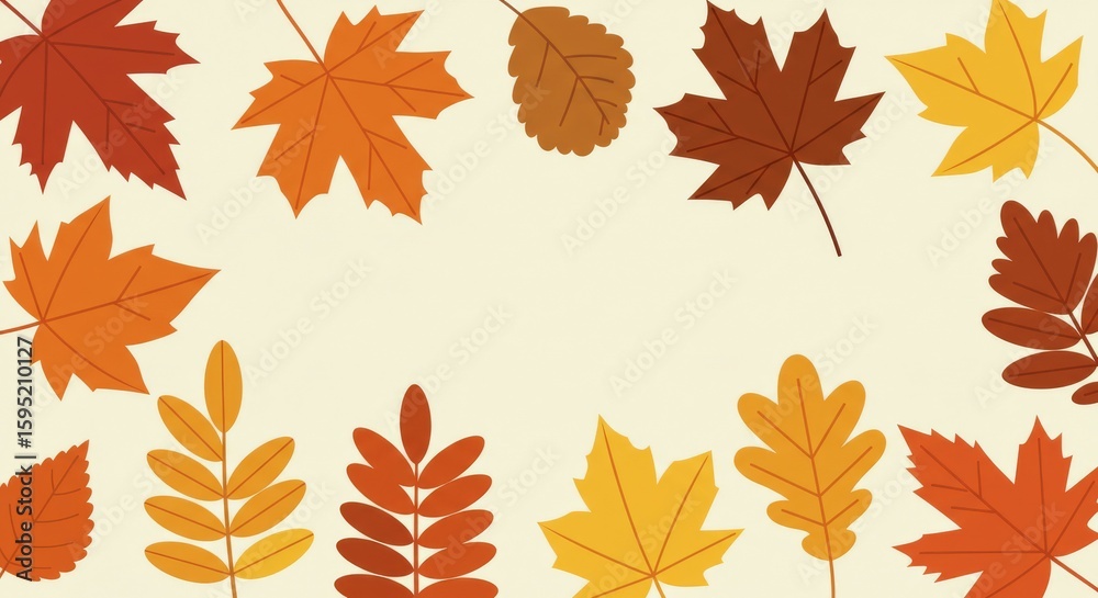 Fototapeta premium Falling Autumn Leaves Frame, Colorful Fall Foliage Illustration