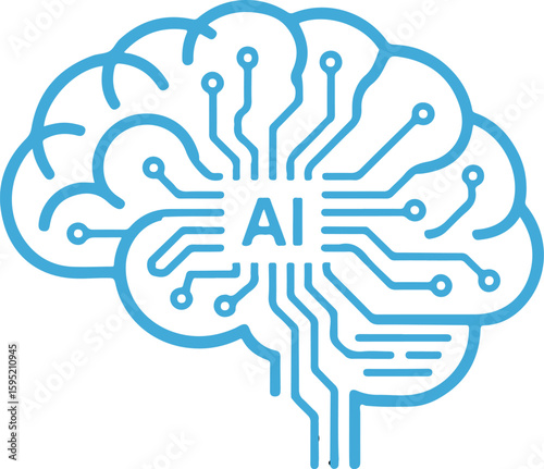 Blue A I brain circuit board outline on white background artificial intelligence technology