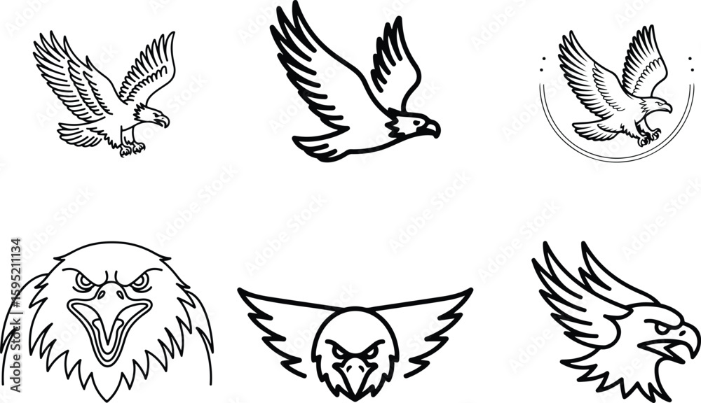 Fototapeta premium eagle silhouette vector icon set, eagle face icon, set of eagle vector illustration, symbol of freedom eagle, flying of eagle.