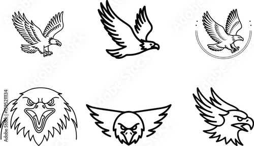 eagle silhouette vector icon set, eagle face icon, set of eagle vector illustration, symbol of freedom eagle, flying of eagle.