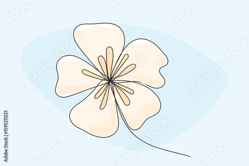 Tropical Plant Flower Line Art. One Continuous Outline Contour Drawing. Summer Resort Rest Vacation. Exotic Flower Branch Silhouette Design. Curve Wavy Shape Floral Botanical Symbol