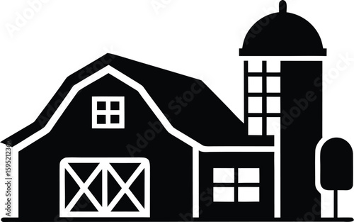 Barn house icon, western farm building, prairie structure outline