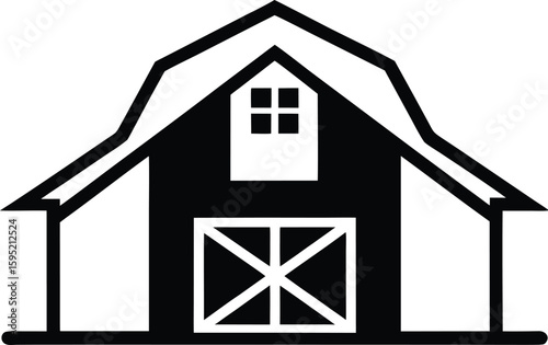 Barn house icon, western farm building, prairie structure outline