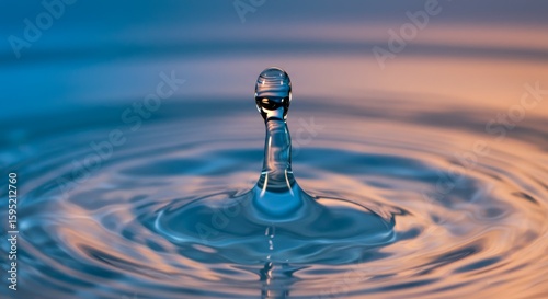 Water Drop Impact Creating Ripples with Orange and Blue Gradient