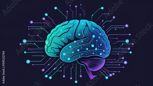 High-tech digital brain illustration, a symbol of future technology, innovation, and neural networks.