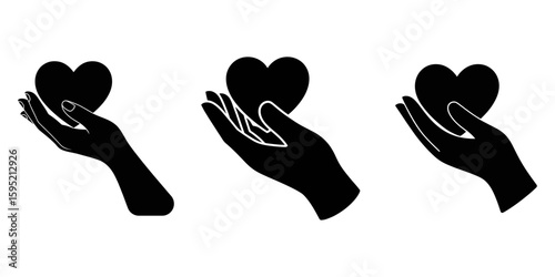 Heart in hand icons set, Healthcare, Donation and giving aid concept , Hands holding heart icon set, Set of heart icons in hand. Hands holding a heart icon. Love icon. Health care hands holding