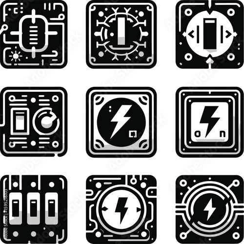 electric switch icon bundle icon silhouette line art stock photos premium quality