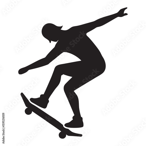 Dynamic silhouette of a skateboarder performing a mid air trick against a clean background