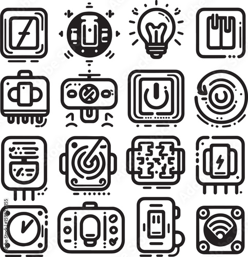 electric switch icon bundle icon silhouette line art stock photos premium quality