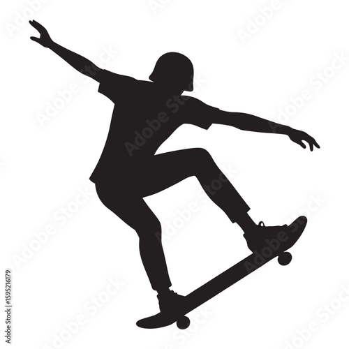 Dynamic silhouette of a skateboarder performing a trick against a clean background