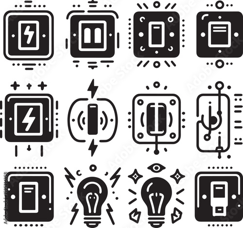 electric switch icon bundle icon silhouette line art stock photos premium quality