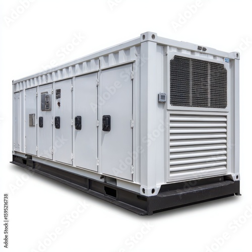 Modern industrial white containerized generator set with ventilation system for reliable power generation