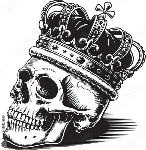 head skeleton with British crown silhouette line art stock photos premium quality
