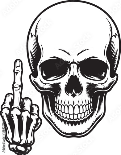 head skull raising middle finger silhouette line art stock photos premium quality