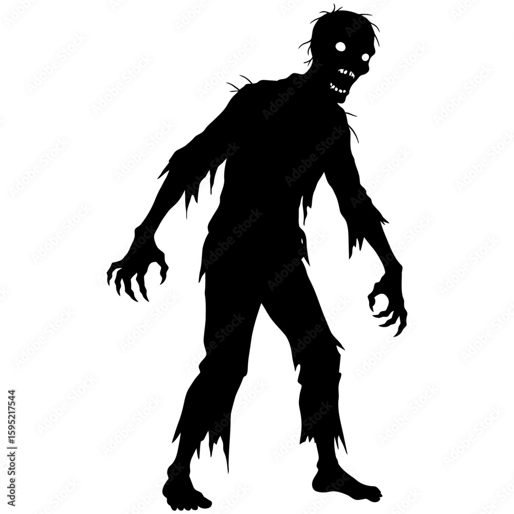 Obraz premium Black vector silhouette illustration of a zombie, perfect for a Halloween holiday