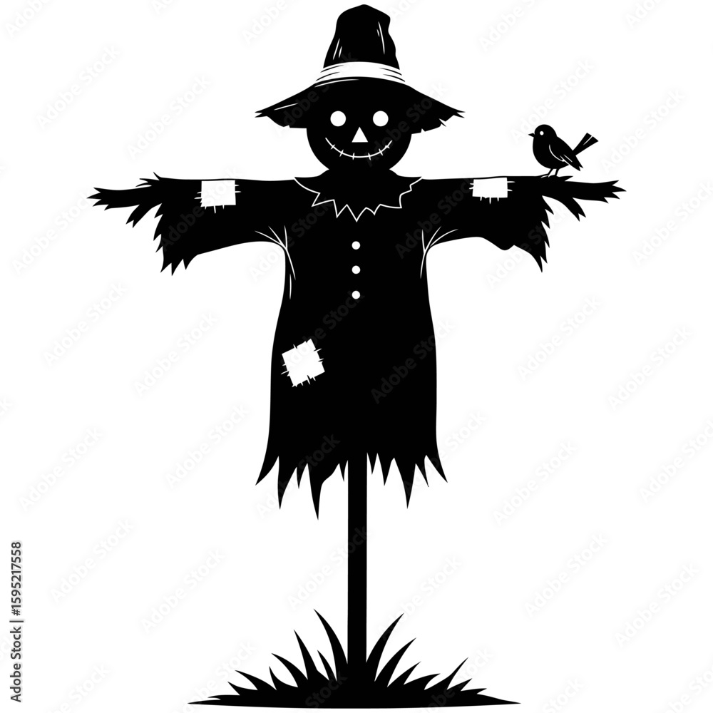Fototapeta premium A whimsical vector illustration of a witch in a black costume, flying on a broom with a spooky autumn pumpkin, perfect for a Halloween holiday
