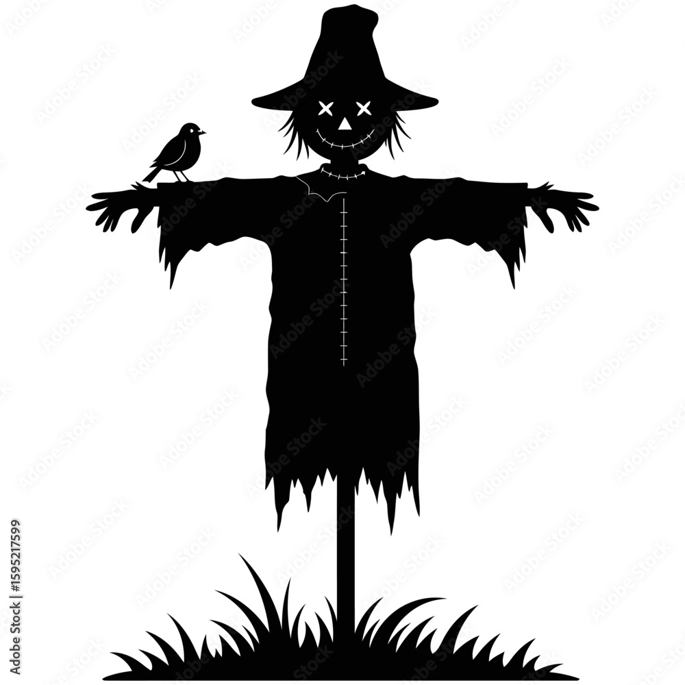 Fototapeta premium A whimsical vector illustration of a witch in a black costume, flying on a broom with a spooky autumn pumpkin, perfect for a Halloween holiday