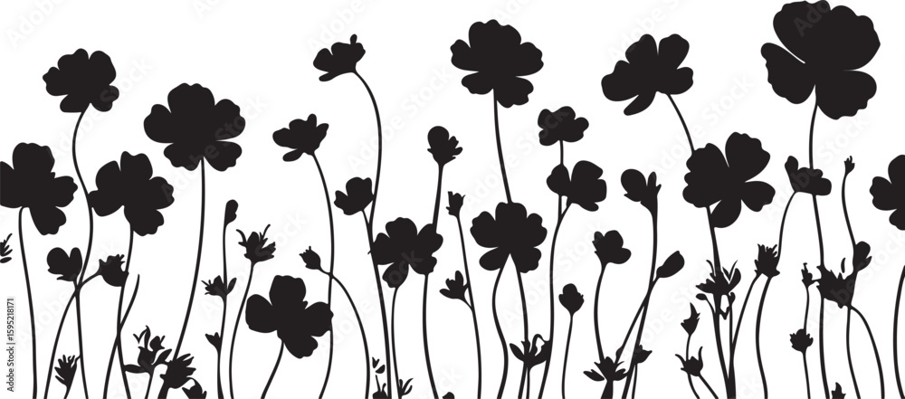 Naklejka premium Elegant Black Flower Silhouette Border on White Background for Design Projects