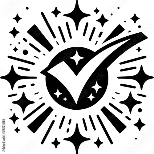 Success and Approval: A striking icon radiates triumph and positivity, a clear checkmark centered against a burst of radiant light, symbolizing accomplishment and the affirmation of excellence.