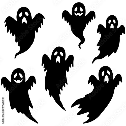 Set of black Halloween ghost silhouette icons