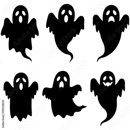 Set of black Halloween ghost silhouette icons