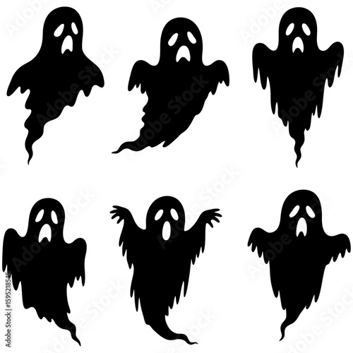 Set of black Halloween ghost silhouette icons