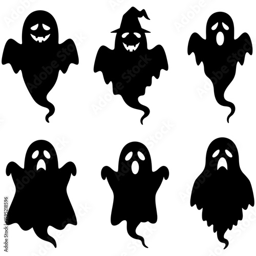 Set of black Halloween ghost silhouette icons