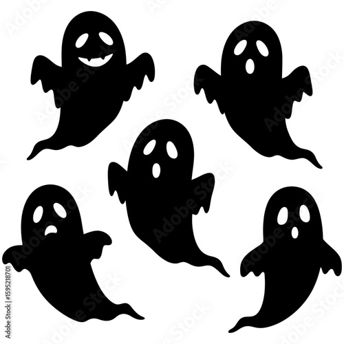 Set of black Halloween ghost silhouette icons