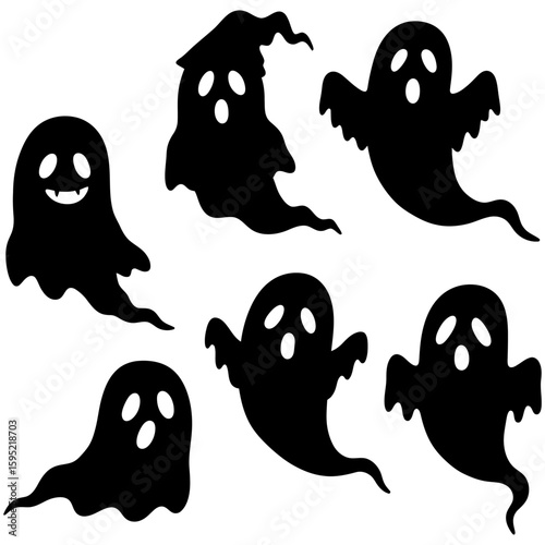 Set of black Halloween ghost silhouette icons