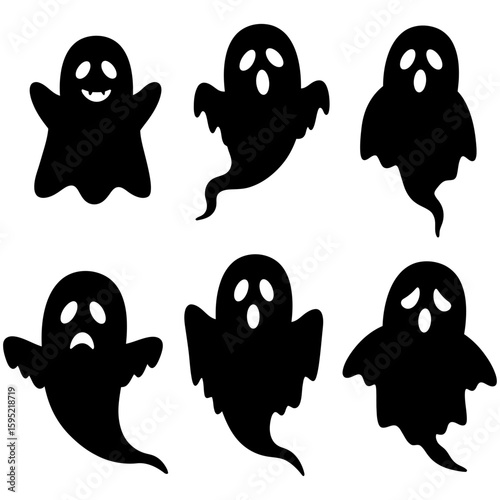 Set of black Halloween ghost silhouette icons