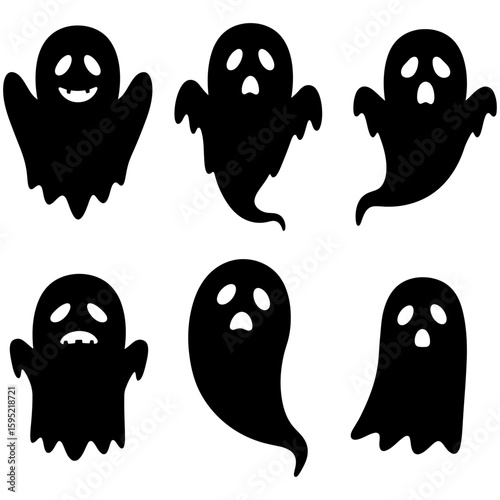 Set of black Halloween ghost silhouette icons