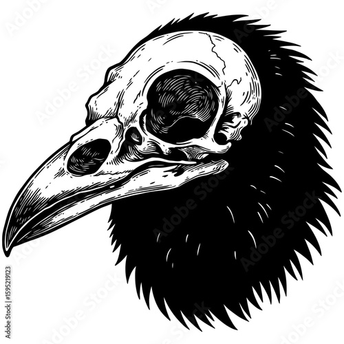 Vintage Vector Illustration of Raven with Exposed Skull – Gothic Bird Art"