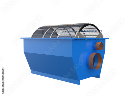 Advanced Rotary Drum Filter for Water and Wastewater Treatment: 3D Rendered Industrial Equipment for Efficient Liquid-Solid Separation, Purification and Filtration, Essential for Environmental