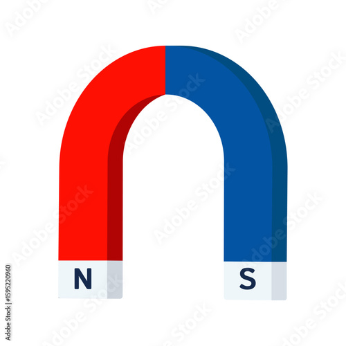 Red and blue horseshoe magnet vector illustration on a white background.