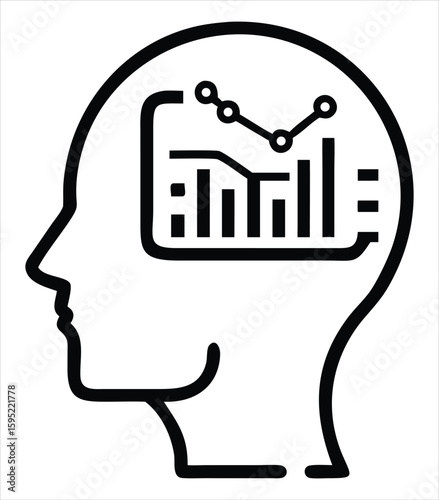 Conceptual illustration of data analysis and insights within a human mind representing cognitive processing of information and trends. ideal for use in technology, AI, machine learning, data science