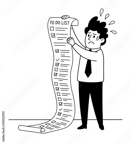 Wallpaper Mural Cartoon Illustration of a Stressed Man with a Long To Do List Torontodigital.ca