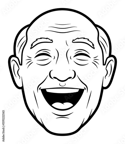 Black and White Line Art Illustration of a Man's Face Laughing Hysterically