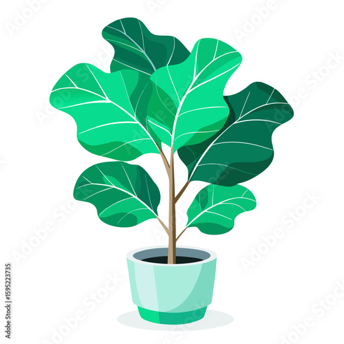 Stylized fiddle leaf fig plant in a teal pot