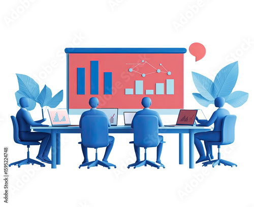 Business meeting with data display