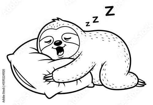 Sleeping Sloth Cartoon Lying on a Pillow