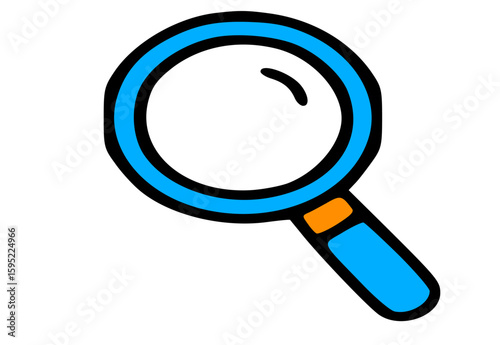 A cartoon illustration of a blue magnifying glass, isolated on white.